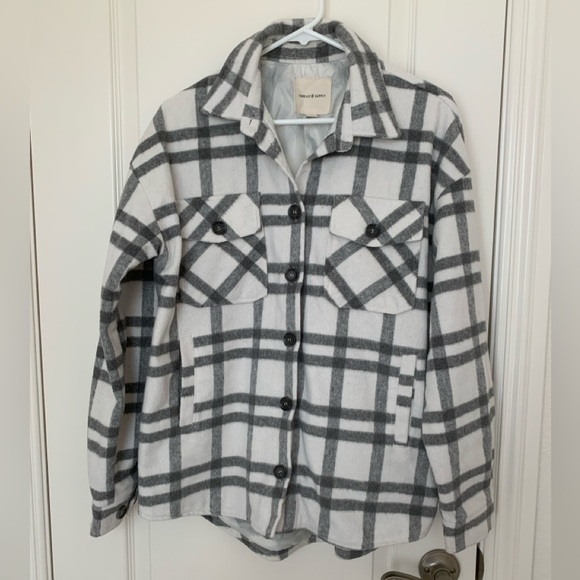 Thread & Supply Jackets & Blazers - Thread & Supply Plaid Shacket Jacket Gray & White Button Front Lined Size Small